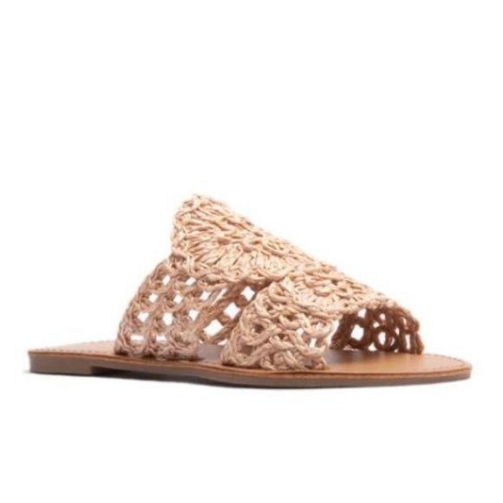 Woven Raffia Slide Sandals in Blush Nude - Picture 6 of 10